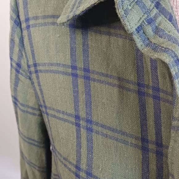 Crescent Plaid Lace Shirt Long Sleeve Size Medium Teen Spirit Fall Ruffled Green - Picture 4 of 9